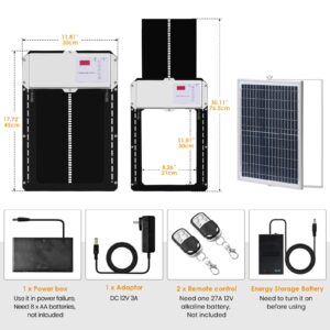 Automatic Chicken Coop Door with Solar Panel, Solar Powered Chicken Coop Door with Timer and Light Sensor, Weatherproof Full Aluminum Chicken Door, Auto Chicken Door Opener for Home Farms