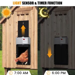 Automatic Chicken Coop Door with Solar Panel, Solar Powered Chicken Coop Door with Timer and Light Sensor, Weatherproof Full Aluminum Chicken Door, Auto Chicken Door Opener for Home Farms