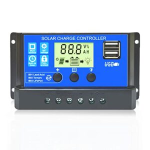 yyoulli 30a solar charge controller, [2022 upgraded] 12v/ 24v solar panel regulator with adjustable lcd display dual usb port timer setting pwm auto parameter