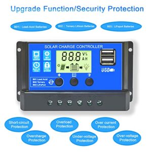 Yyoulli 30A Solar Charge Controller, [2022 Upgraded] 12V/ 24V Solar Panel Regulator with Adjustable LCD Display Dual USB Port Timer Setting PWM Auto Parameter