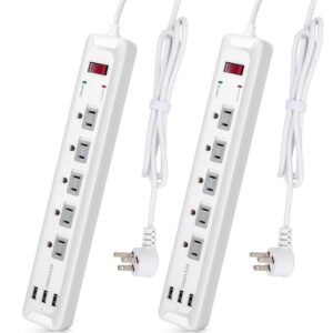 siyomg power strip, 2 pack surge protector with 5 outlets 3 usb charging ports 5 ft extension cord, 1200 joules overload surge protection for home office etl listed (white)