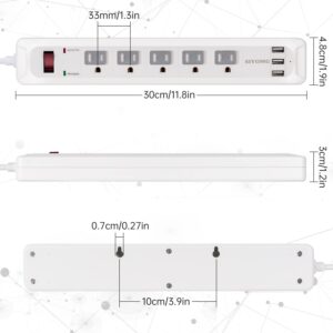 SIYOMG Power Strip, 2 Pack Surge Protector with 5 Outlets 3 USB Charging Ports 5 ft Extension Cord, 1200 Joules Overload Surge Protection for Home Office ETL Listed (White)