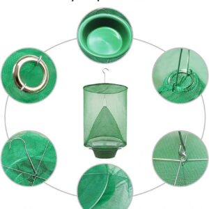 2/8 Set Ranch Fly 𝐓𝐫ap - Reusable Fly 𝐓𝐫ap with 𝐁𝐚it Tray Upgraded Fly 𝐂𝐚𝐭cher Cage Effective Fly Bag for Indoor Outdoor Hanging Family Farms,Stable,Garden,Orchard,Park,Restaurants (2Set)