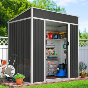 patiomore 4x6 ft outdoor garden storage shed yard tool storage steel house with sliding door (white)