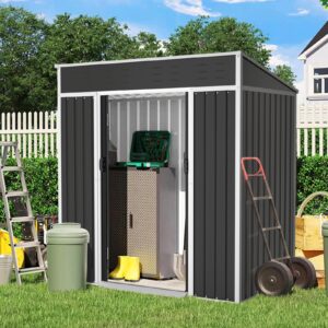 Patiomore 4X6 FT Outdoor Garden Storage Shed Yard Tool Storage Steel House with Sliding Door (White)