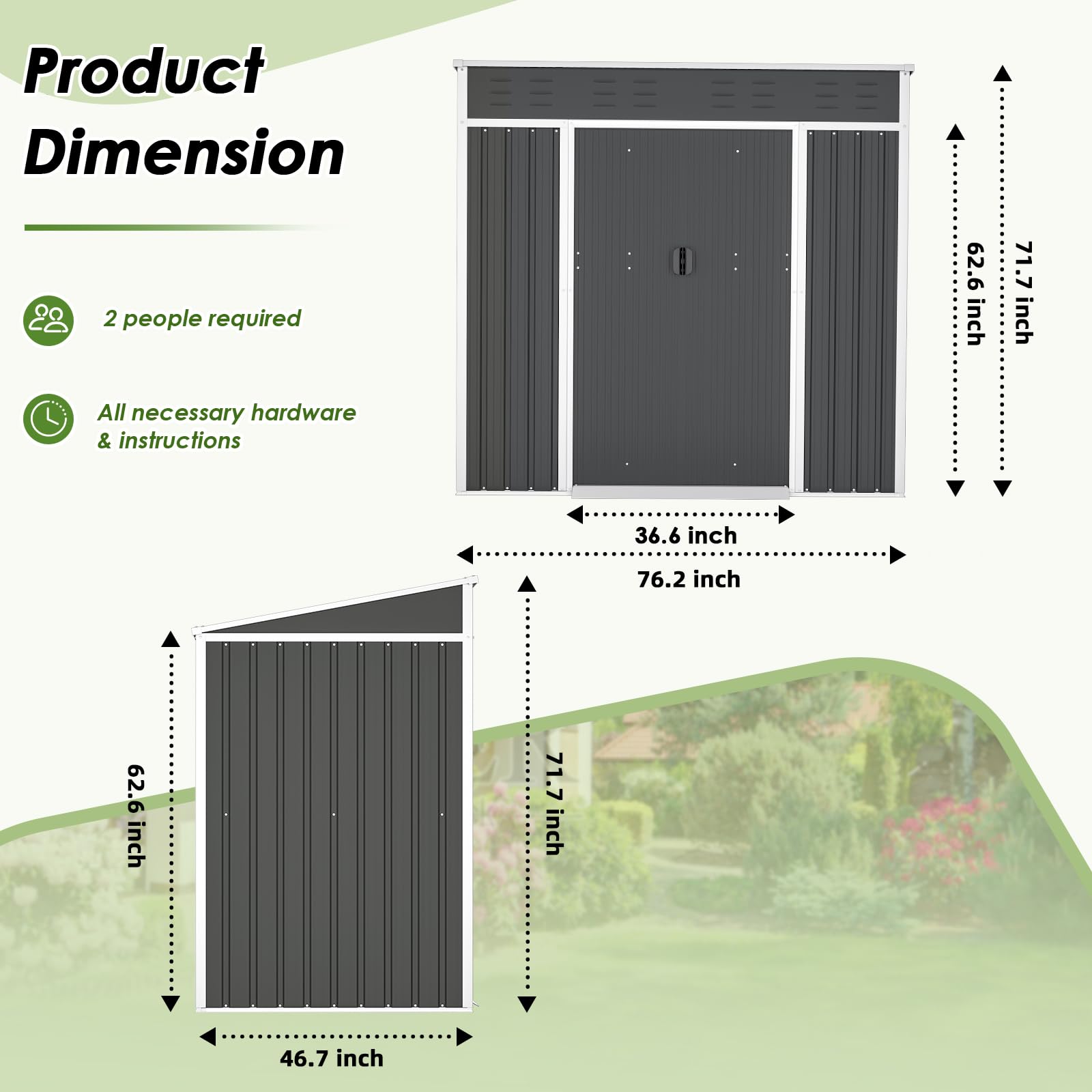 Patiomore 4X6 FT Outdoor Garden Storage Shed Yard Tool Storage Steel House with Sliding Door (White)