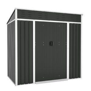 Patiomore 4X6 FT Outdoor Garden Storage Shed Yard Tool Storage Steel House with Sliding Door (White)