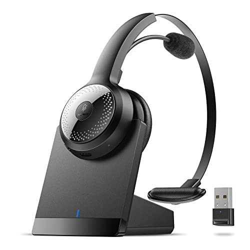 BRAMMAR Wireless Headset for Computer, Bluetooth Headset with Noise Cancelling Microphone for PC, 35H Lightweight USB Headset with Mute Button, Suitable for Remote Working/Call Center/Online Class