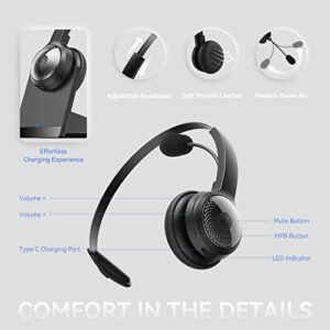 BRAMMAR Wireless Headset for Computer, Bluetooth Headset with Noise Cancelling Microphone for PC, 35H Lightweight USB Headset with Mute Button, Suitable for Remote Working/Call Center/Online Class