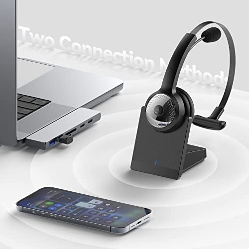 BRAMMAR Wireless Headset for Computer, Bluetooth Headset with Noise Cancelling Microphone for PC, 35H Lightweight USB Headset with Mute Button, Suitable for Remote Working/Call Center/Online Class