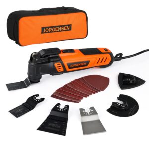 jorgensen oscillating tool 5°oscillation angle, 4 amp oscillating multi tools saw, 7 variable speed with 16-piece electric multitool blades & carrying bag - 70800