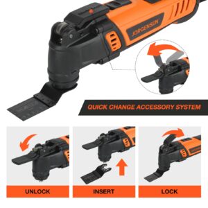 JORGENSEN Oscillating Tool 5°Oscillation Angle, 4 Amp Oscillating Multi Tools Saw, 7 Variable Speed with 16-piece Electric Multitool Blades & Carrying Bag - 70800