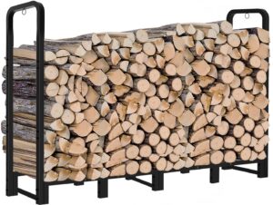 artibear 8ft outdoor firewood rack, upgraded heavy duty logs stand stacker holder for fireplace - metal lumber storage carrier organizer, bright black