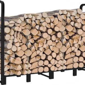 Artibear 8ft Outdoor Firewood Rack, Upgraded Heavy Duty Logs Stand Stacker Holder for Fireplace - Metal Lumber Storage Carrier Organizer, Bright Black