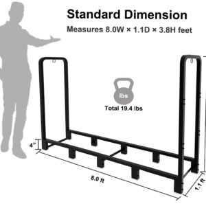 Artibear 8ft Outdoor Firewood Rack, Upgraded Heavy Duty Logs Stand Stacker Holder for Fireplace - Metal Lumber Storage Carrier Organizer, Bright Black