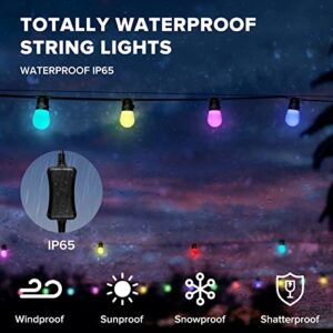Smart Outdoor String Lights, RGB+IC 2700K Outdoor LED Patio Lights, 49ft with 15 S14 Bulbs, WiFi String Lights, Work with Alexa/Google Assistant, Waterproof, DIY Scene, APP/Remote Control