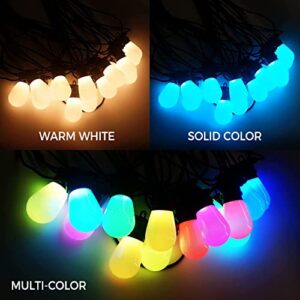 Smart Outdoor String Lights, RGB+IC 2700K Outdoor LED Patio Lights, 49ft with 15 S14 Bulbs, WiFi String Lights, Work with Alexa/Google Assistant, Waterproof, DIY Scene, APP/Remote Control