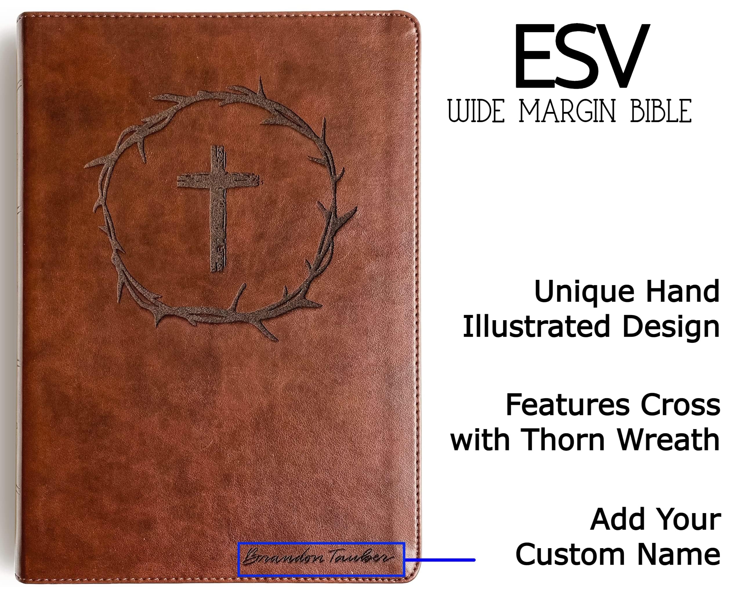 Hand Lettered and Laser Engraved ESV Wide Margin Bible, Personalized Gift, Custom Name Engraving Available