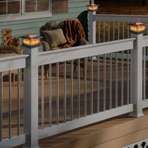 Dynaming 4 Pack Solar Flame Post Lights Outdoor, Solar Powered Fence Post Cap Lights, High Brightness Flickering Flame SMD LED Lighting Decor for Garden Deck Patio, 4x4, 5x5 or 6x6 Vinyl/Wooden Posts