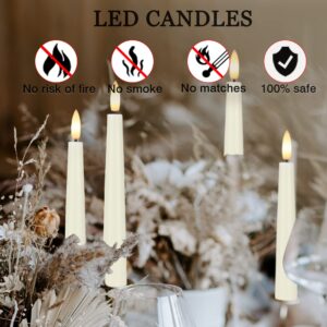 Flameless Taper Candles with 3D Wick, 9.6" Real Wax LED Candles with Remote and Timer, 3 Pack Flickering Candlesticks Battery Operated, Classic Tall Taper Candles for Home, Wedding, Party, Ivory