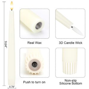 Flameless Taper Candles with 3D Wick, 9.6" Real Wax LED Candles with Remote and Timer, 3 Pack Flickering Candlesticks Battery Operated, Classic Tall Taper Candles for Home, Wedding, Party, Ivory