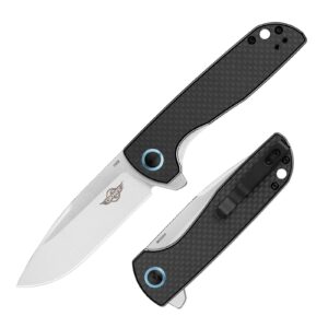 oknife freeze 2 folding pocket knife, edc folding knife with carbon fiber overlay handle, 154cm steel blade and ceramic ball bearing washer for camping