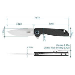 OKNIFE Freeze 2 Folding Pocket Knife, EDC Folding Knife with Carbon Fiber Overlay Handle, 154CM Steel Blade and Ceramic Ball Bearing Washer for Camping