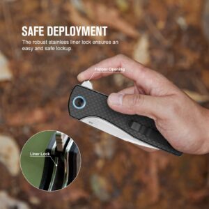 OKNIFE Freeze 2 Folding Pocket Knife, EDC Folding Knife with Carbon Fiber Overlay Handle, 154CM Steel Blade and Ceramic Ball Bearing Washer for Camping