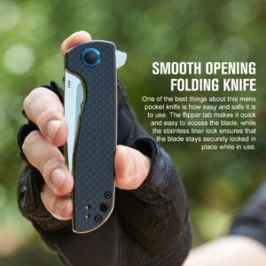 OKNIFE Freeze 2 Folding Pocket Knife, EDC Folding Knife with Carbon Fiber Overlay Handle, 154CM Steel Blade and Ceramic Ball Bearing Washer for Camping