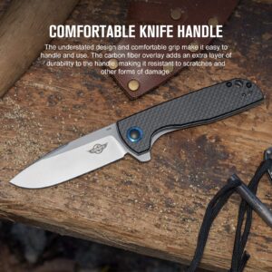 OKNIFE Freeze 2 Folding Pocket Knife, EDC Folding Knife with Carbon Fiber Overlay Handle, 154CM Steel Blade and Ceramic Ball Bearing Washer for Camping