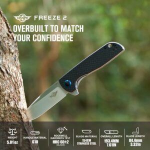 OKNIFE Freeze 2 Folding Pocket Knife, EDC Folding Knife with Carbon Fiber Overlay Handle, 154CM Steel Blade and Ceramic Ball Bearing Washer for Camping