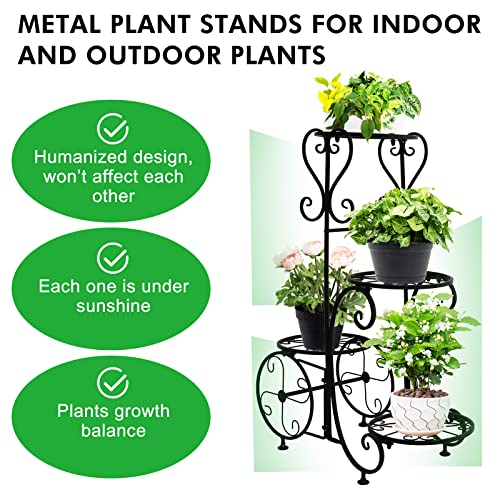 steauty Metal Plant Stand Indoor Outdoor - 4 Tier Multiple Plant Shelf Wrought Iron Planter Rack Garden, Flower Pot Holder Display Vertical Shelves Shelf, for Garden Patio Lawn Balcony Window