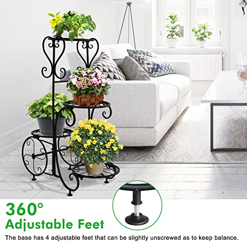 steauty Metal Plant Stand Indoor Outdoor - 4 Tier Multiple Plant Shelf Wrought Iron Planter Rack Garden, Flower Pot Holder Display Vertical Shelves Shelf, for Garden Patio Lawn Balcony Window