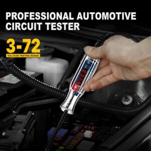 WINAMOO Upgraded 3-72V Digital Automotive LED Circuit Tester, DC Voltage Test Light with Voltmeter & Portable Spring Wire, Vehicle Circuits Low Voltage Light Tester Pen with Sharp Stainless Probe