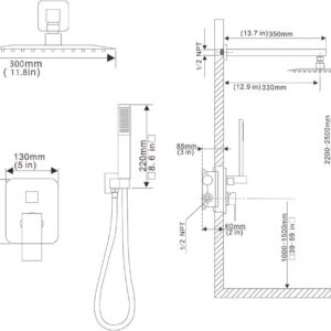 Heable Matte Black Shower System 12 Inches Bathroom Luxury Rain Shower Head with Handheld Combo Set Wall Mounted High Pressure Rainfall Shower Head System Shower Faucet Set with Valve and Trim