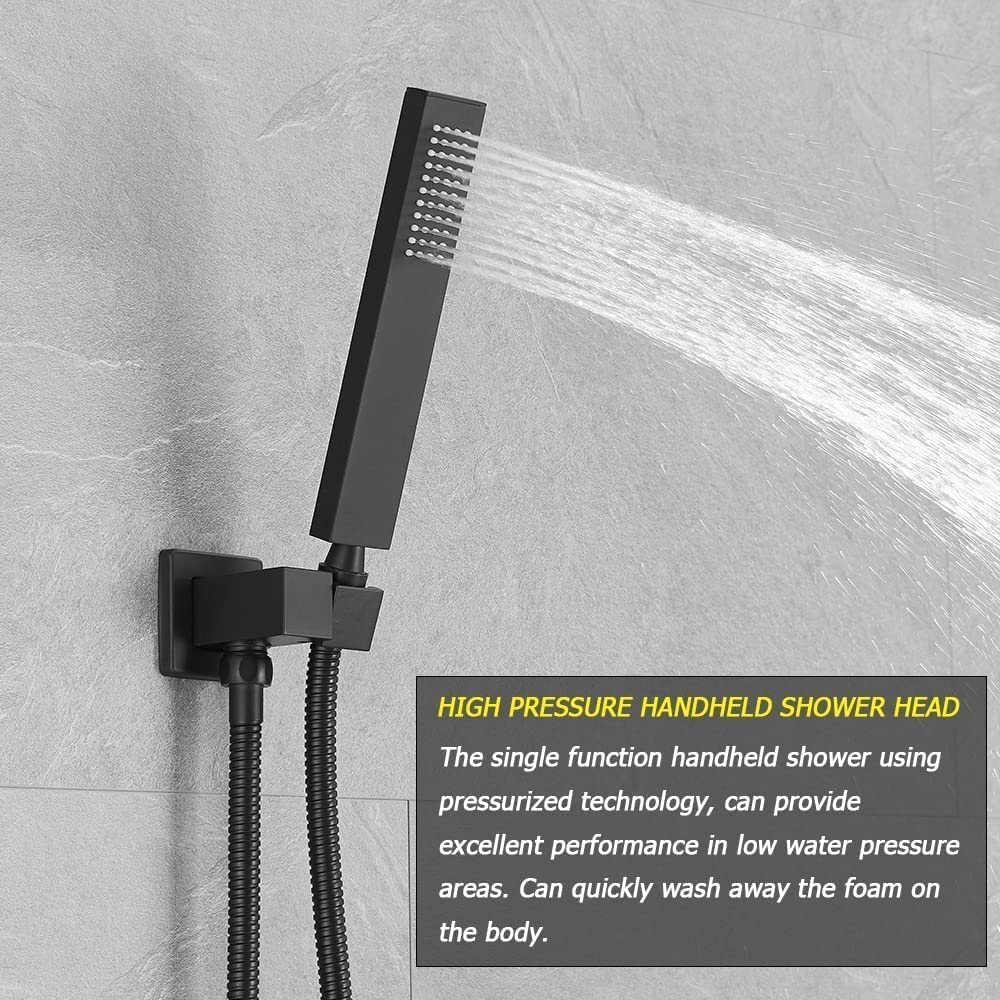 Heable Matte Black Shower System 12 Inches Bathroom Luxury Rain Shower Head with Handheld Combo Set Wall Mounted High Pressure Rainfall Shower Head System Shower Faucet Set with Valve and Trim