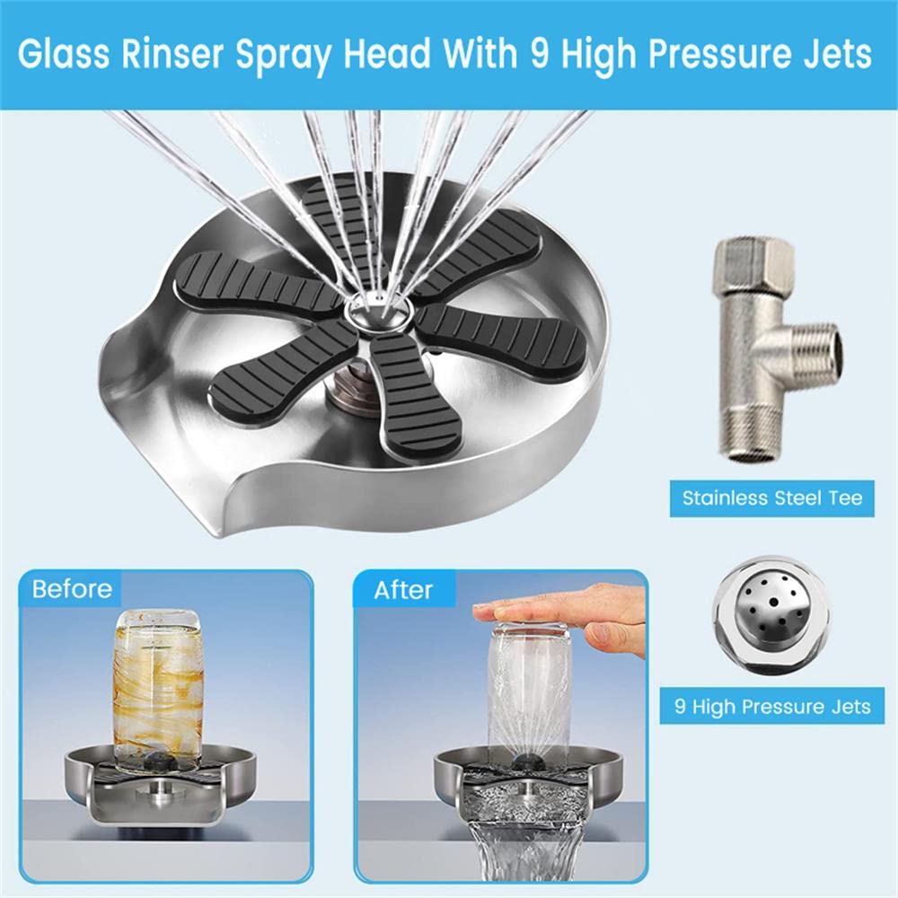 Glass Rinser for Kitchen Sink, High-Pressure Bottle Washer Stainless Steel Glass Rinser for Kitchen Sink Glass Cup Cleaner Sink Attachment Washer Baby Bottle, Glass Cup, Wine Glass