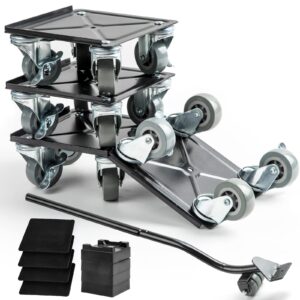 heavy furniture movers with 4 x 360° rotation wheels, 5.4x5.4 inch carbon steel mix up to 1320lb/600kg strong heavy duty moving base tools with brake & lifter for easy moving large furniture