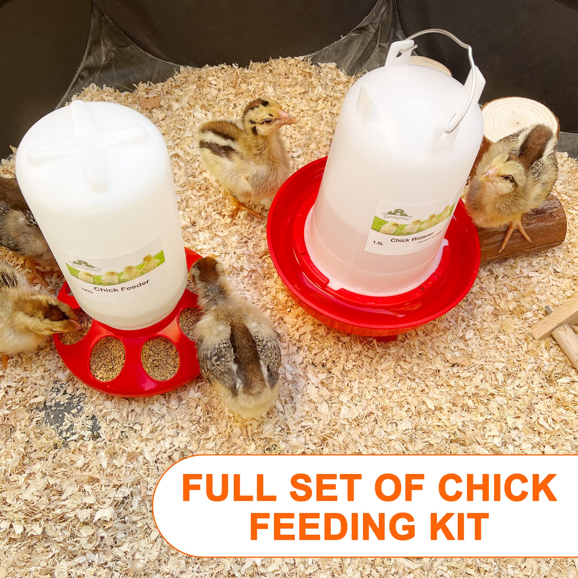 ZenxyHoC 1L Chick Feeder and 1.5L Chick Waterer Kit with 3 Adjustable Heights Combo for Baby Chicken Duck Brooder