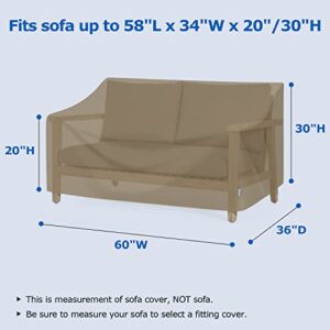 SunPatio Outdoor Sofa Cover 60 Inch, Heavy Duty Waterproof Patio Loveseat Cover 2-Seater, All Weather Protection Outdoor Couch Cover for Patio Furniture, 60" L x 36" W x 30" H, Taupe