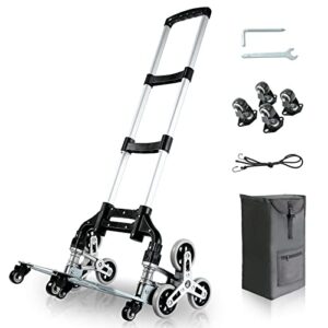 folding hand truck dolly cart, stair climbing cart, trolley cart with wheels and detachable waterproof bag, 176lbs capacity luggage cart for shopping, moving, travel, black (ms2204)