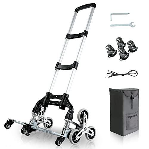 Folding Hand Truck Dolly Cart, Stair Climbing Cart, Trolley Cart with Wheels and Detachable Waterproof Bag, 176lbs Capacity Luggage Cart for Shopping, Moving, Travel, Black (MS2204)