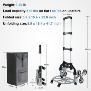 Folding Hand Truck Dolly Cart, Stair Climbing Cart, Trolley Cart with Wheels and Detachable Waterproof Bag, 176lbs Capacity Luggage Cart for Shopping, Moving, Travel, Black (MS2204)