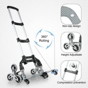 Folding Hand Truck Dolly Cart, Stair Climbing Cart, Trolley Cart with Wheels and Detachable Waterproof Bag, 176lbs Capacity Luggage Cart for Shopping, Moving, Travel, Black (MS2204)