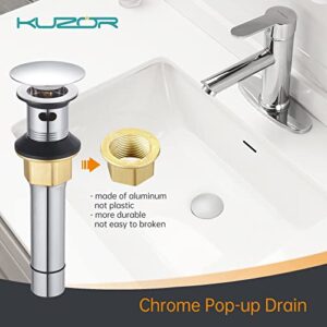 KUZOR 2 PCS Bathroom Sink Drain Assembly Pop Up Drain with Overflow Stainless Steel Chrome for Vessel Vanity with Detachable Built-in Anti-Clogging Strainer