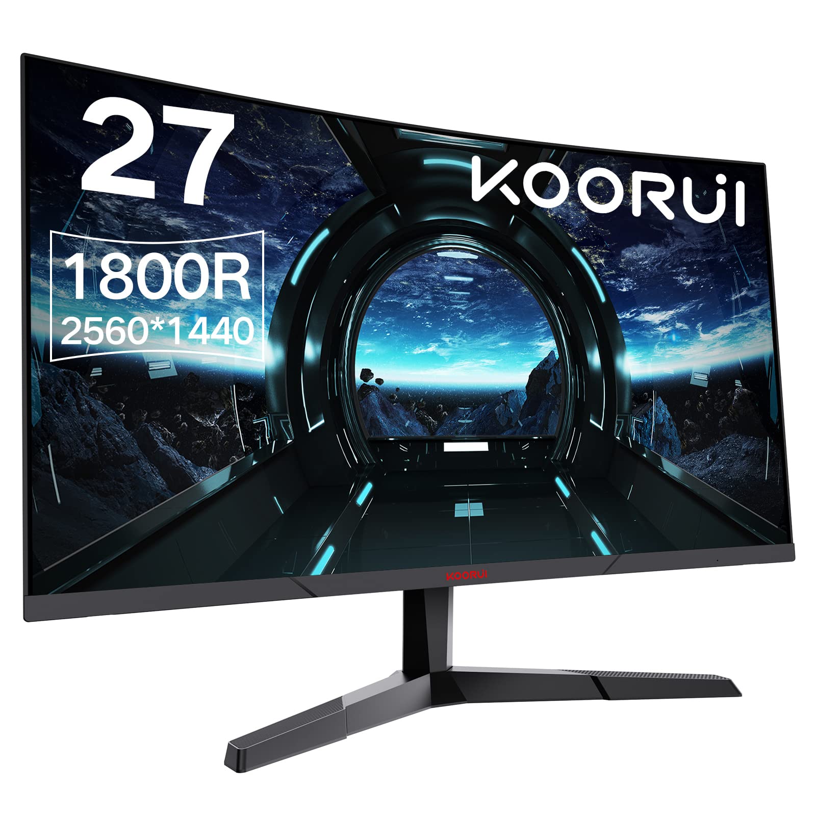 KOORUI QHD Curved 27 Inch Monitor, Fast VA Computer Gaming Monitor(2560 * 1440P, R1800, 144Hz, 1ms, DCI-P3 85%, DP+HDMI, Game Mode, Eye Protection, Rocker Button), Narrow Bezel