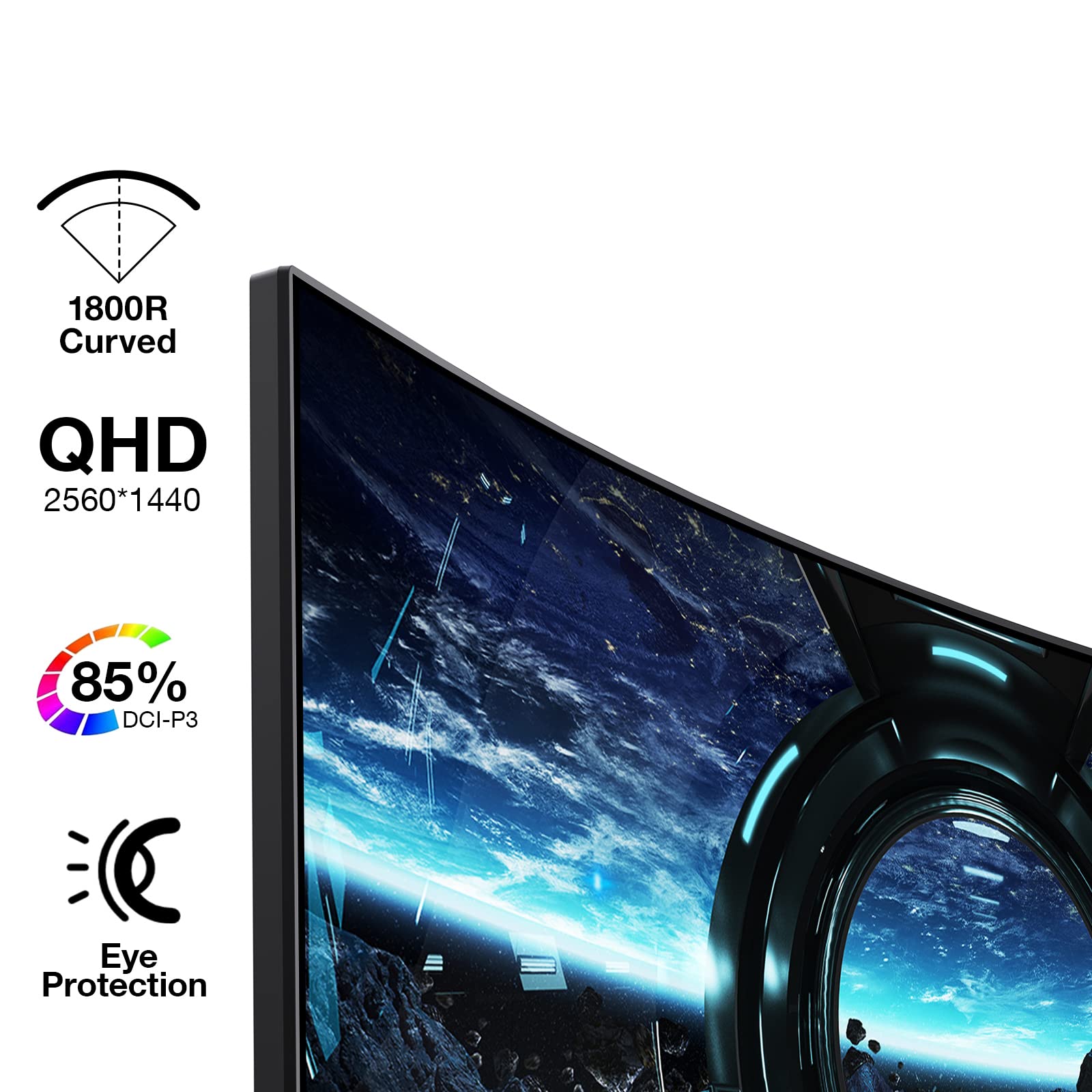 KOORUI QHD Curved 27 Inch Monitor, Fast VA Computer Gaming Monitor(2560 * 1440P, R1800, 144Hz, 1ms, DCI-P3 85%, DP+HDMI, Game Mode, Eye Protection, Rocker Button), Narrow Bezel