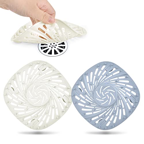 Shower Drain Hair Catcher, 2 Pack Silicone Hair Strainer for Bathtub, Bathroom Hair Stopper Drain Cover, Suitable for Bathroom, Laundry, Bathtub, Kitchen(White &Blue )