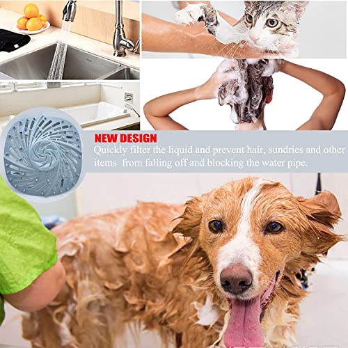 Shower Drain Hair Catcher, 2 Pack Silicone Hair Strainer for Bathtub, Bathroom Hair Stopper Drain Cover, Suitable for Bathroom, Laundry, Bathtub, Kitchen(White &Blue )