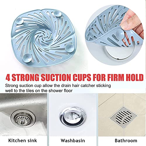 Shower Drain Hair Catcher, 2 Pack Silicone Hair Strainer for Bathtub, Bathroom Hair Stopper Drain Cover, Suitable for Bathroom, Laundry, Bathtub, Kitchen(White &Blue )